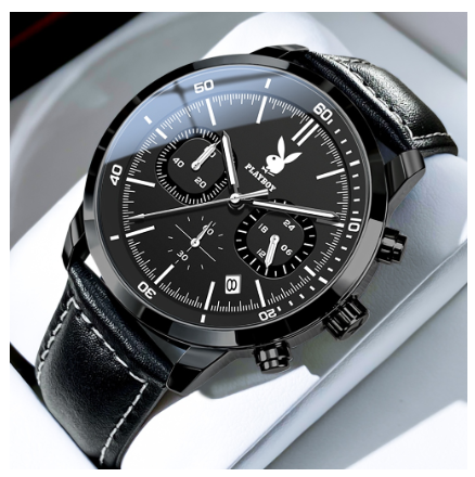 Playboy Watch For Men Waterproof Luminous with Chronograph Calendar Comfortable Leather Strap Fashion Simple Style Men's Watch