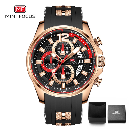 Mini Focus Fashion Watch Men Waterproof Quartz Chronograph Silicone Sports Business Watch GOLD BLACK