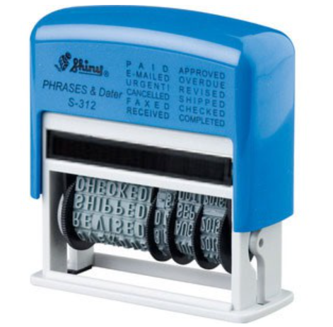 Shiny S-312 Phrase date dater stamp dial a phrase, Received, Paid, Approved, Overdue, Shipped, Checked. Completed, Faxed