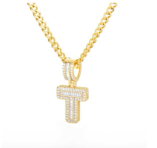 Trend Cubic 2020 Zirconia Letters A-Z Pendant Necklaces Iced Out Rock Candy Style Initial T