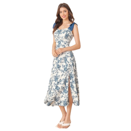 Lovito Women Contrast Tape Dress L56Ed110 (Blue)