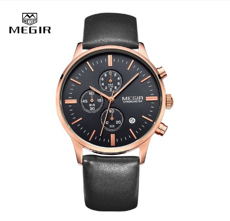 MEGIR Casual Business Men Leather Analog Quartz Watches Waterproof Chronograph Military Watch M004