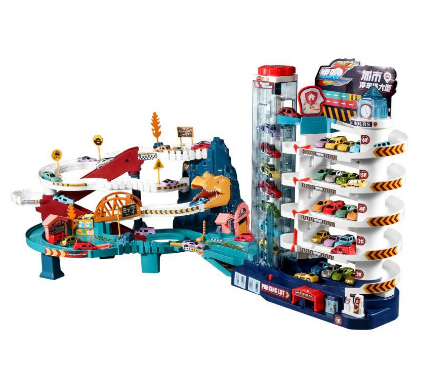 6 Layer Vehicle Parking Toy with Music and Lights Car Parking Toy Dinosaur Adventure Cars