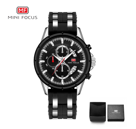 Mini Focus Fashion Watch Men Luxury Brand Business Sports Waterproof Chronograph Luminous Watch SILVER BLACK