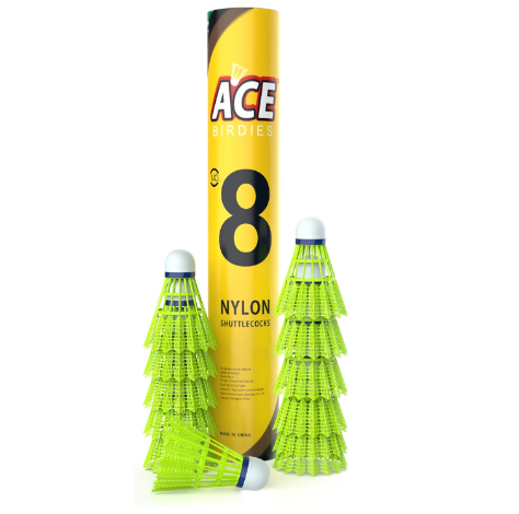Ace Badminton Birdies, Badminton shuttlecocks, 12 Pcs Set shuttlecocks for Badminton Outdoor, Birdie Balls Nylon Feather with Strong Cork Head, Sturdy and Well-Balanced.