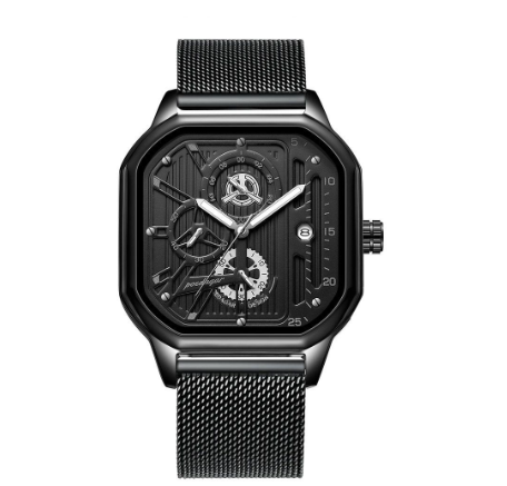 OEDAGAR chronograph watch for men waterproof original fashion multifunctional genuine leather mesh steel luminous Watch SILVER MESH