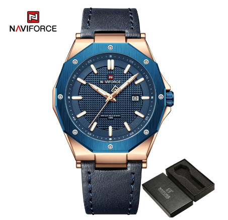 Naviforce Men's Fashion Golden Quartz Waterproof Military Wrist Watch BLUE BROWN