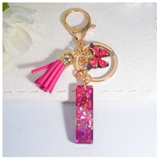 Fashion Gradient A-Z Letter Keychains Sweet Butterfly Tassels Pendant Alphabet Keyrings Name Initials Key Chains Accessories I