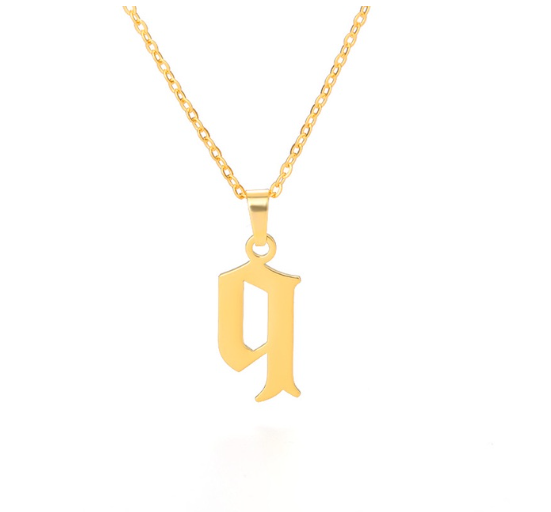 Maxzone Tiny Old English Letters Necklaces For Women Lowercase Initial A-Z Letter Pendant Necklace Men Vintage Font Boho Jewelry Gift Q