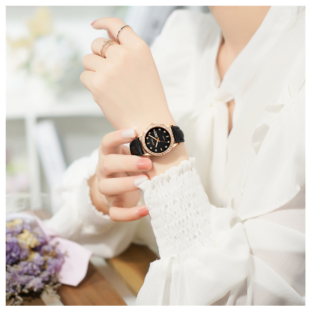 SENO Women's Watches Casual Stainless Steel Alloy Quartz Waterproof Ladies Wristwatches Luxury Elegant Rhinestone Full Diamond Female Watch BLACK LEATHER