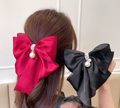 Korea Chiffon Bow Pearl Hairpin Hair Clip Hair Accessories for Women