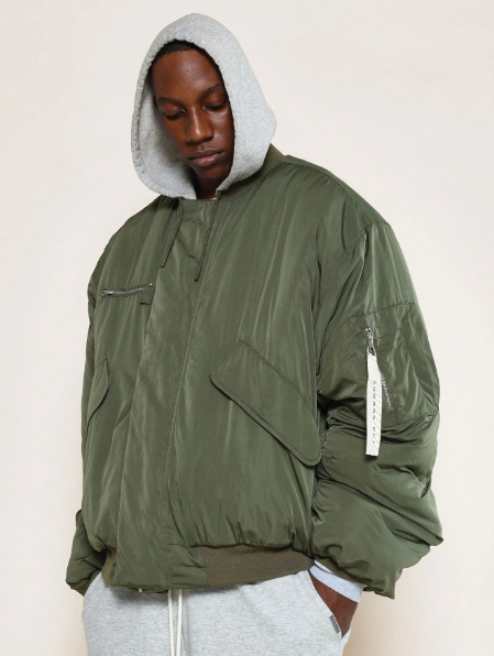 SUMWON Oversized Bomber Jacket With Detachable Hood