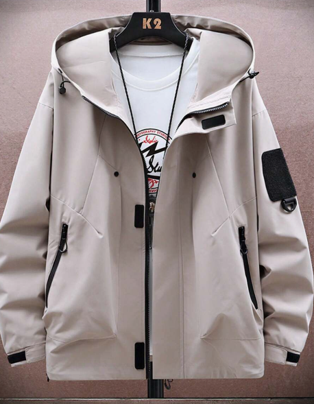 1pc Men's Outdoor Hiking Mountaineering Windproof Waterproof Hooded Jacket