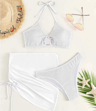 Textured Bikini with Cover Up Two-Piece Swimwear Swimsuit Beach Wear