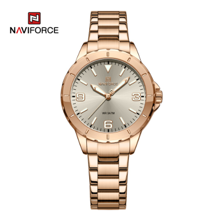 Naviforce Women Fashion Top Brand Luxury Blue Gold Ladies Genuine Leather Bracelet Classic Female Clock ROSEGOLD