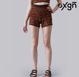 OXGN Jacquard Floral Shorts For Women Brown