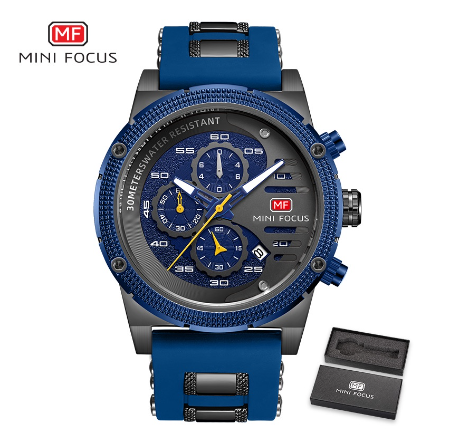 Mini Focus Watch Men Sports Waterproof Chronograph Analog Quartz Fashion Silicone BLACK BLUE