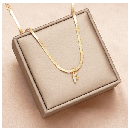 Luxury 18K Gold A-Z Initial Letter Necklace for Women Stainless Steel Snake Zircon Pendant Choker Accessories Jewelry F