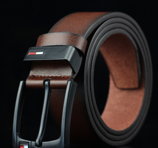 Gli Tommy Hilfiger Retro Casual Business Belts Waistband Smooth Leather Girdle Black Pin Buckle Brown Waist Strap For Men