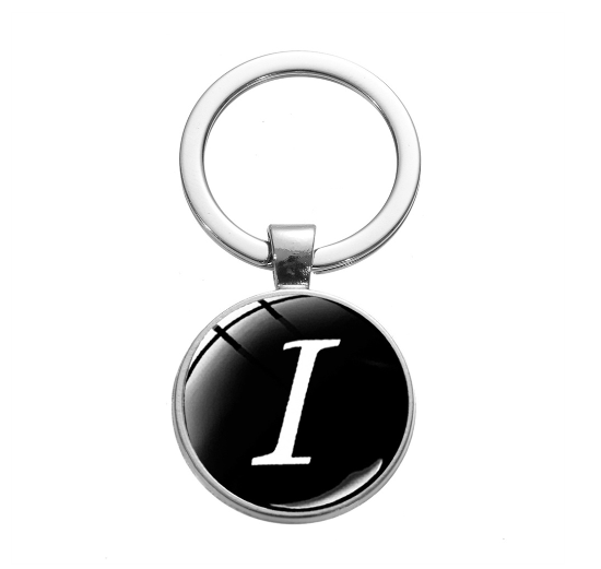 26 English Letters Glass Round Charm Key Ring A-Z Initial Name Keychain Bag Ornaments Car Key Chains Jewelry Gift Accessories I