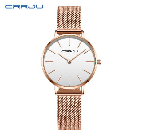 CRRJU Women's Watch Top Brand Ultra Thin Quartz Casual Stainless Steel Waterproof 2185X ROSE WHITE