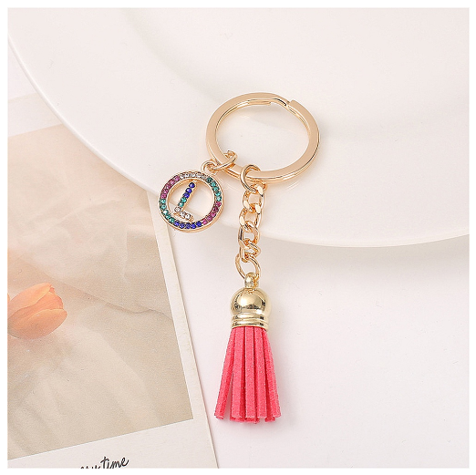 Mini Colorful Rhinestone A-Z Letter Keychains Trendy Tassel 26 Initials Metal Keyring Bag Charms Pendant Key Holder Accessories L