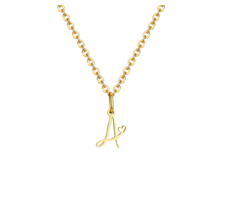 Vnox Initial with Hollow Heart Pendant Necklace,18K Gold Dainty Letter Choker Necklace Gift for Women Necklace Jewelry A