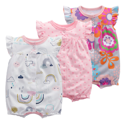 Newborn Baby Bodysuit Boys and Girls Summer Short Sleeve Snap Button 100%Cotton Stripe Cartoon Unicorn Pattern