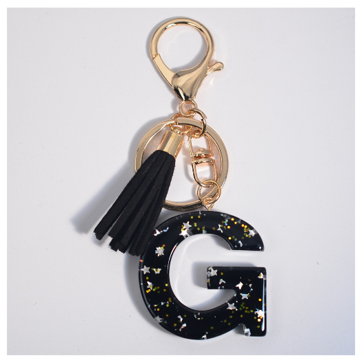 Black A-Z 26 Letter Key Chain Fashion Star Sequin Filled Initials Keyrings For Women Bag Ornaments Charm Car Key Holder Gifts G