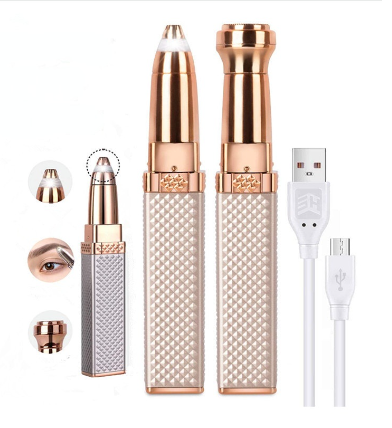 2 IN1 Electric Hair Removal Shaving Eyebrow Trimmer Lipstick Lady Shaver Body Facial Nose Epilator for Women