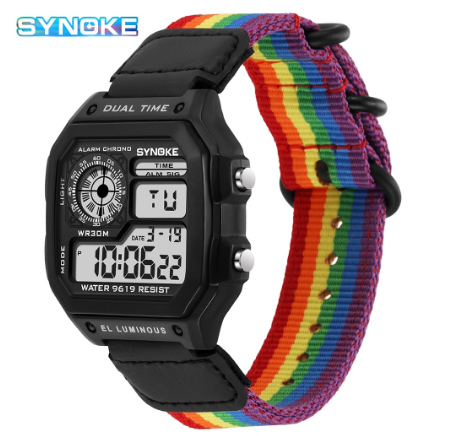 SYNOKE Men's Watch Nylon Strap Luxury Fashion Waterproof Sport Watch Digital Watches For Men and Women RAINBOW