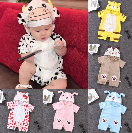 Baby Rompers Boy Cartoon Jumpsuit Animals Cute Hooded Clothes