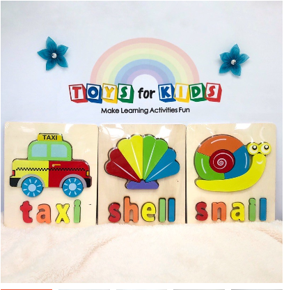 Big Wooden Puzzles Spelling Animals Things Transportation 3 pcs