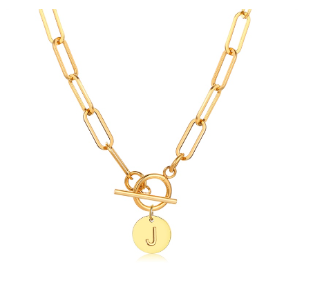 Vnox Women Stainless Steel Gold Plated Initial Pendant Necklace with Paperclip Necklace J