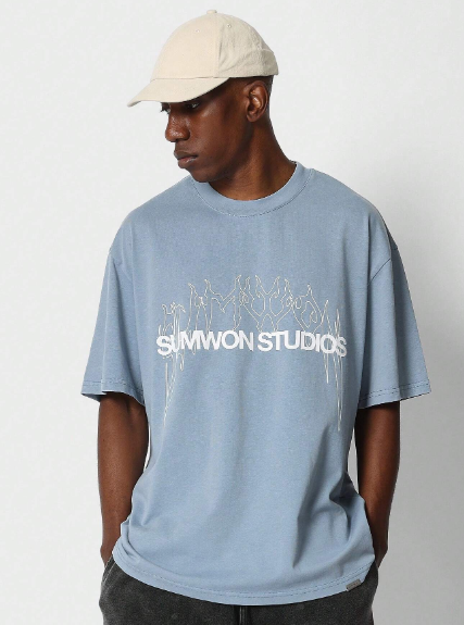 SUMWON Washed Tee With Front Graphic Print College Ready
