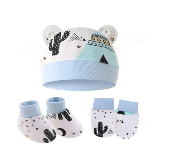 Baby hat Baby Mittens Booties Set newborn cap infant hats fashion Soft Cotton newborns Beanie 28