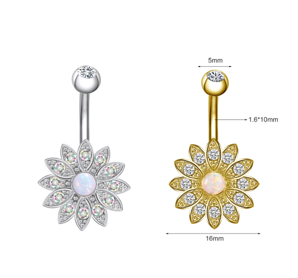 Silver Crystal Navel Rings Stainless Steel Belly Button Rings Gold Anti Allergy Flower Navel Piercings 7