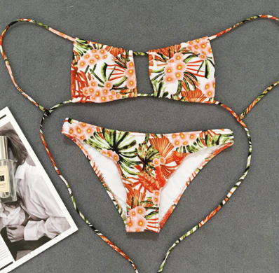 SINO.TREND Cut Out Bikini Set Women Sexy Flower Printed Brazilian Swimwear Female Swimming suit Two-pieces Floral Bather Bathing Suit Swim