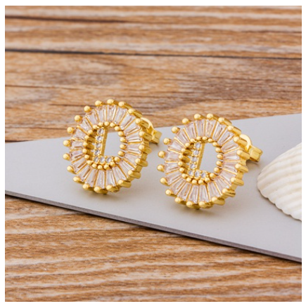 26 Initial Letter Earrings for Women Hypoallergenic Accessories Cute Alphabet AAA CZ Gold Stud Hikaw Jewelry L