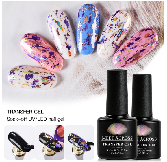 MEET ACROSS 7ml Transfer Foil Gel Nail Polish Adhesive Sticker Nail Glue Soak Off UV Printing Gel Varnish Nail Art Manicure Gel