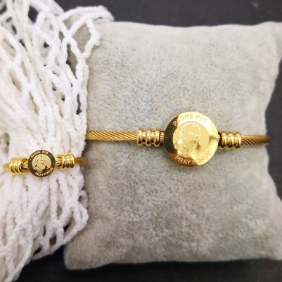 Padre pio stainless bracelet bangel and ring set