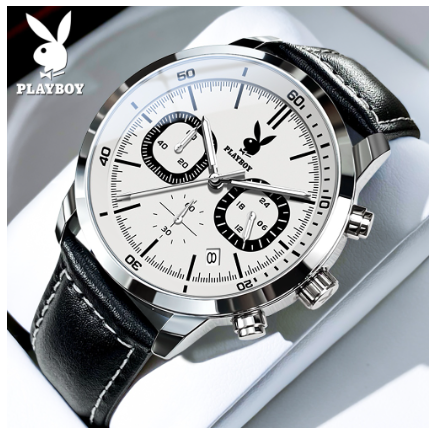 Playboy Watch For Men Waterproof Luminous with Chronograph Calendar Comfortable Leather Strap Fashion Simple Style Men's Watch