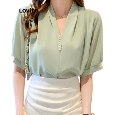 Lovito Women Basic Blouse LNE21154 (Green)
