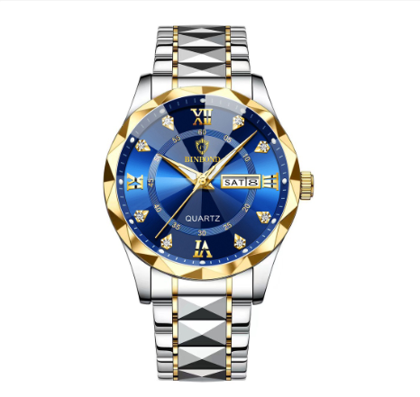 Binbond Original Men's Luxury Stainless Steel Waterproof Fashion Business Watch Luminous Dual Calendar Quartz Wrist Watch M3