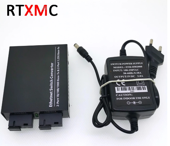 2G2E Port Gigabit Optical Fiber Media Converter Fiber Transceiver Single Fiber Converter 20km SC 1000Mbps Singlemode With Power