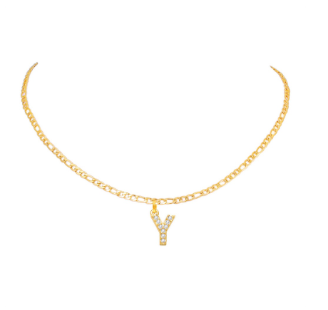 Vnox 14 Yellow Gold Plated Cubic Zirconia Initial Necklace Letter Necklaces for Women 20inch Chain Y