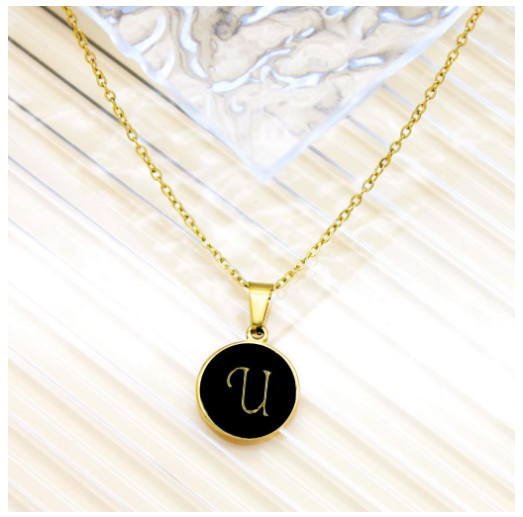GnG Jewelry Letter A-Z Pendant Black Letter Cursive Design Stainless Steel Necklace For Fashion U