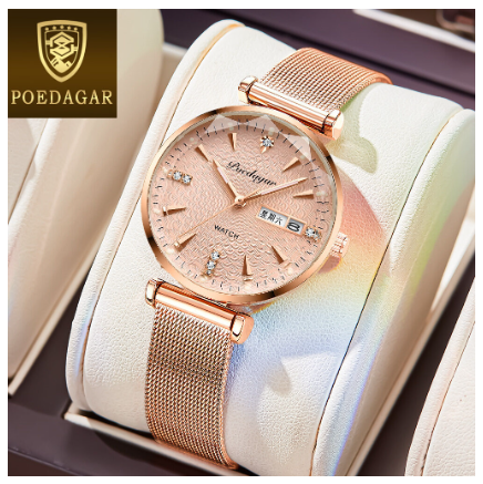 POEDAGAR watch for women sale original waterproof korean style elegant milanese steel strap ultrathin women casual watch ROSEGOLD