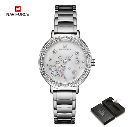 Naviforce NF5016 Women Luxury Brand Gold Casual Dress Ladies Quartz Waterproof Girls Watches SILVER