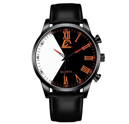 Luxury Gold Watch Men Fashion Minimalist Creative Two-color Splicing Watches Simple Men Business Stainless Steel Quartz Wristwatch LEATHER BLACK ORANGE
